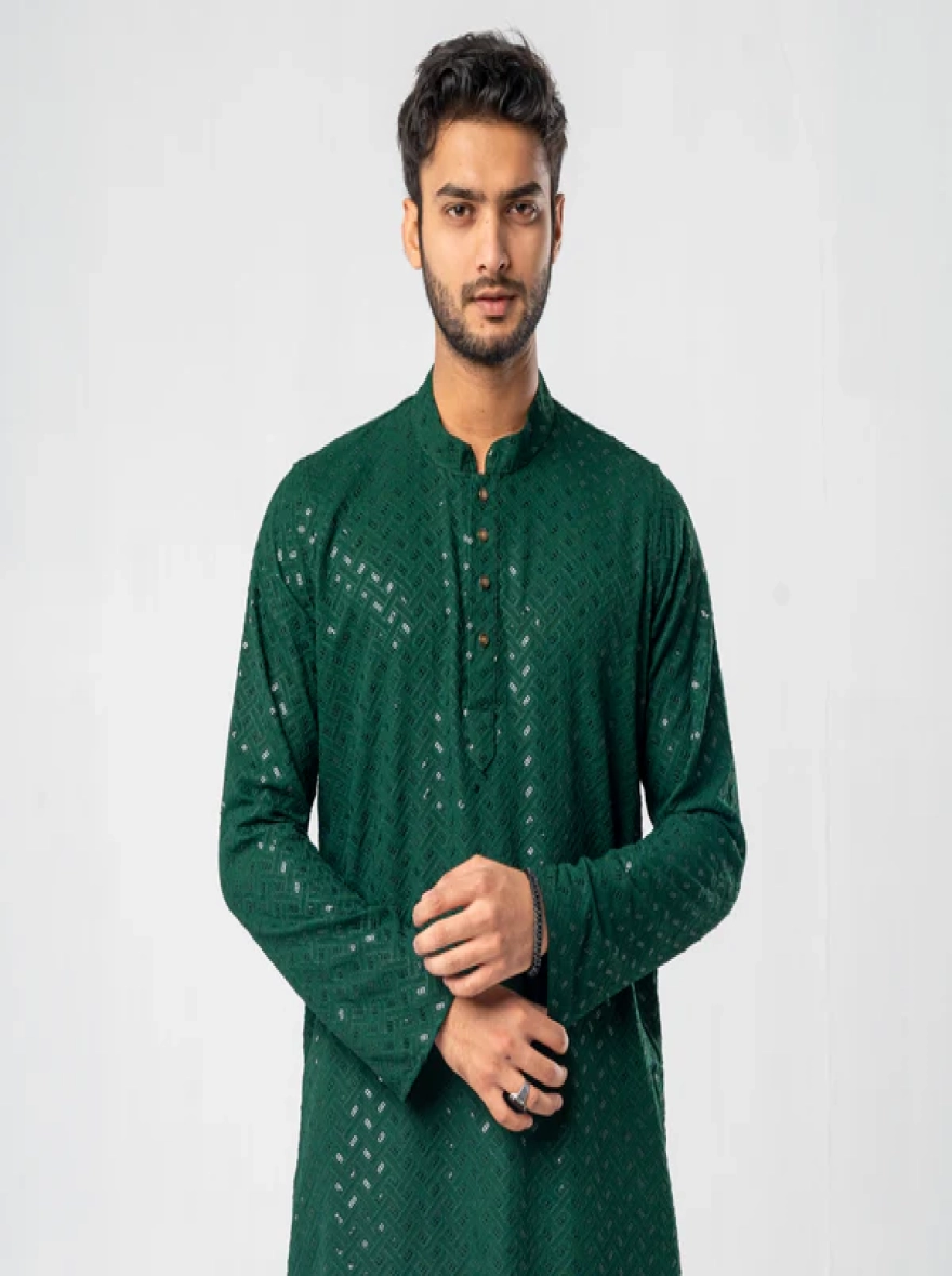 Feisal Embroidered Panjabi in Emerald Green