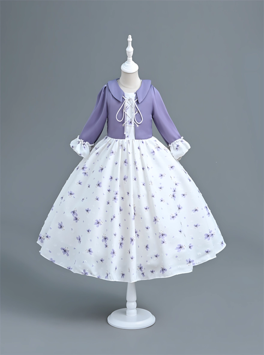 Imported China Cold Purple X White Floral Party Dress