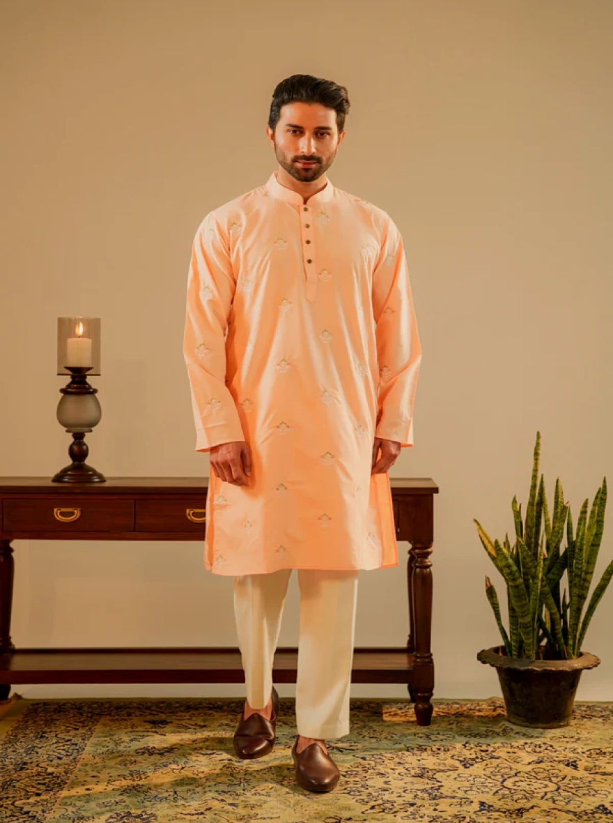 Amir Embroidered Panjabi in Peach
