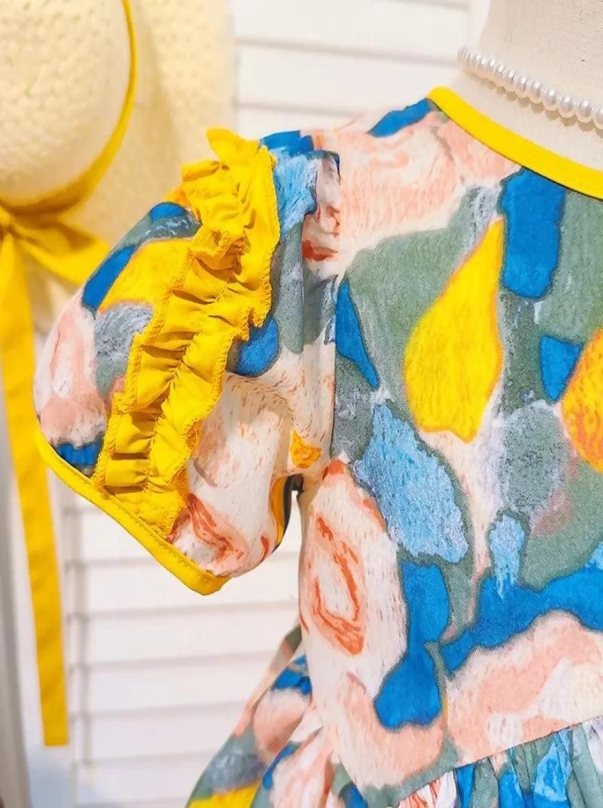 Imported Floral Pattern Princess Premium Frock with Cap (China)