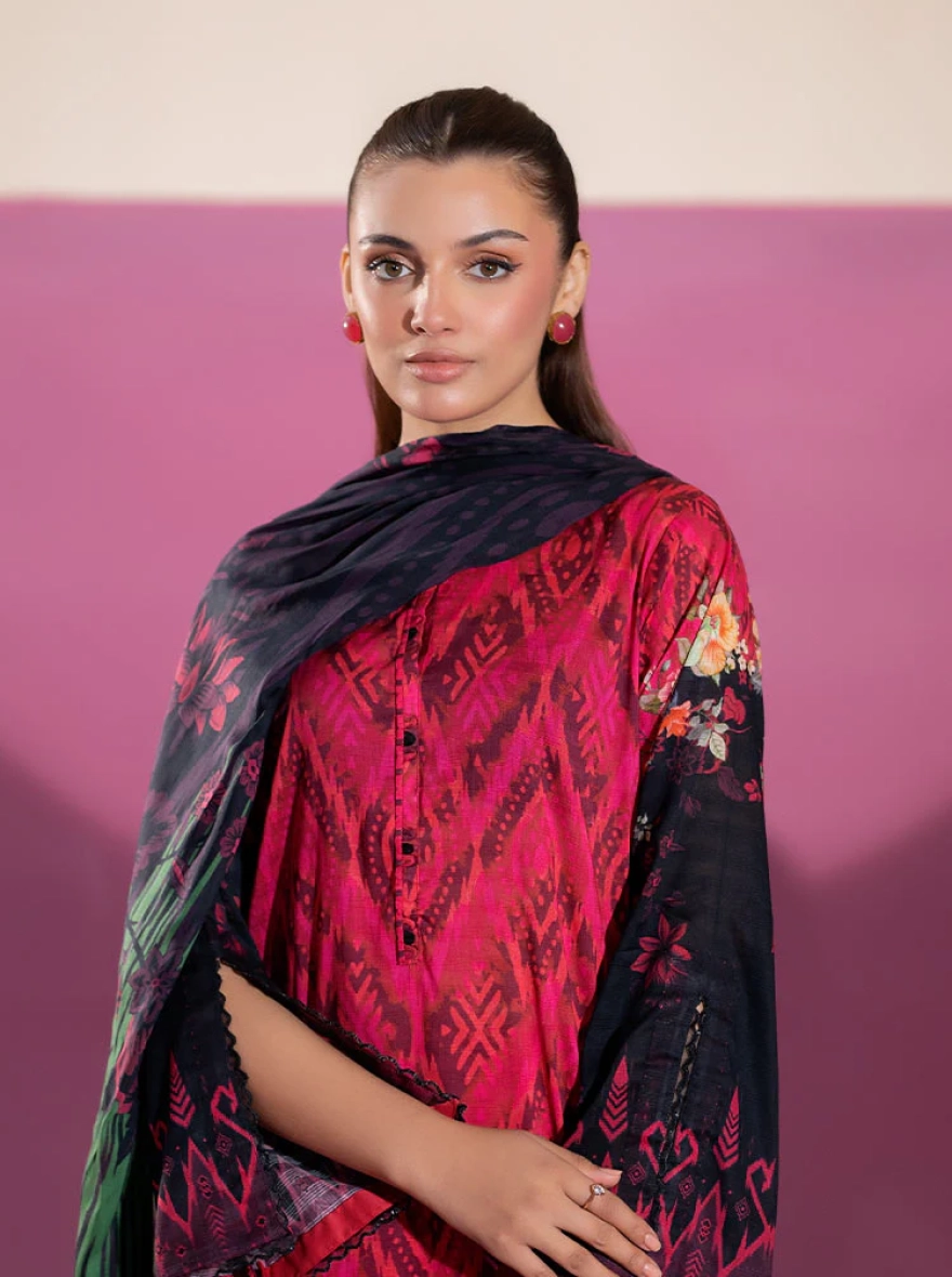 Binaas Ciel Magenta Ikat – 3 Piece Digital Printed Unstitched Lawn Suit
