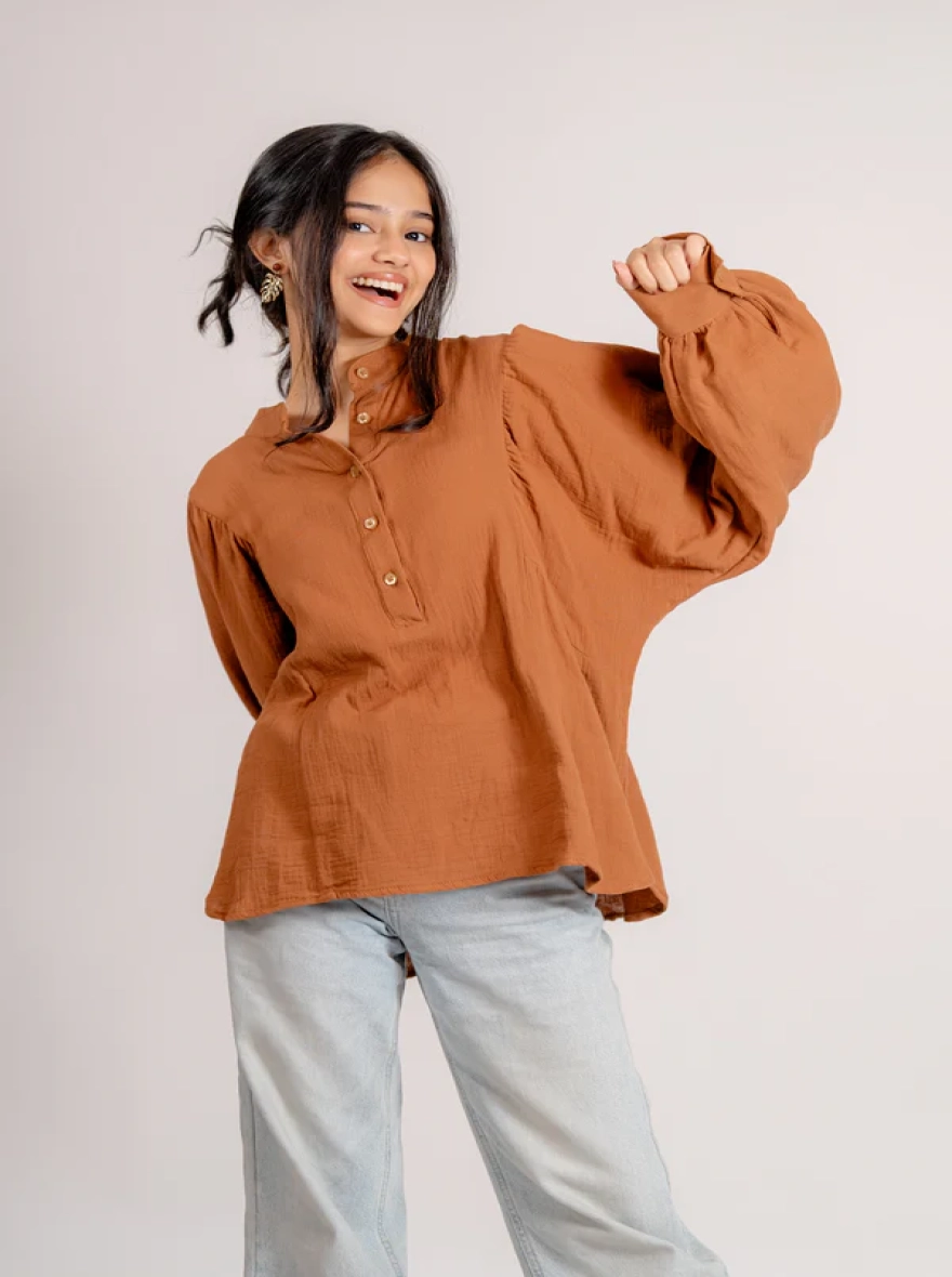 Balloon Sleeve Top in Cinnamon