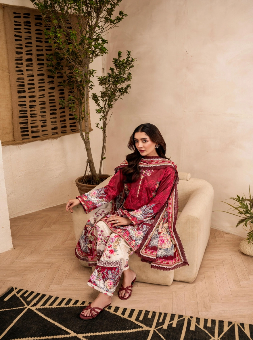 Pakistani Lawn Special Edition – Azure Blue & Floral 3-Piece Printed Suit-Unstitehed