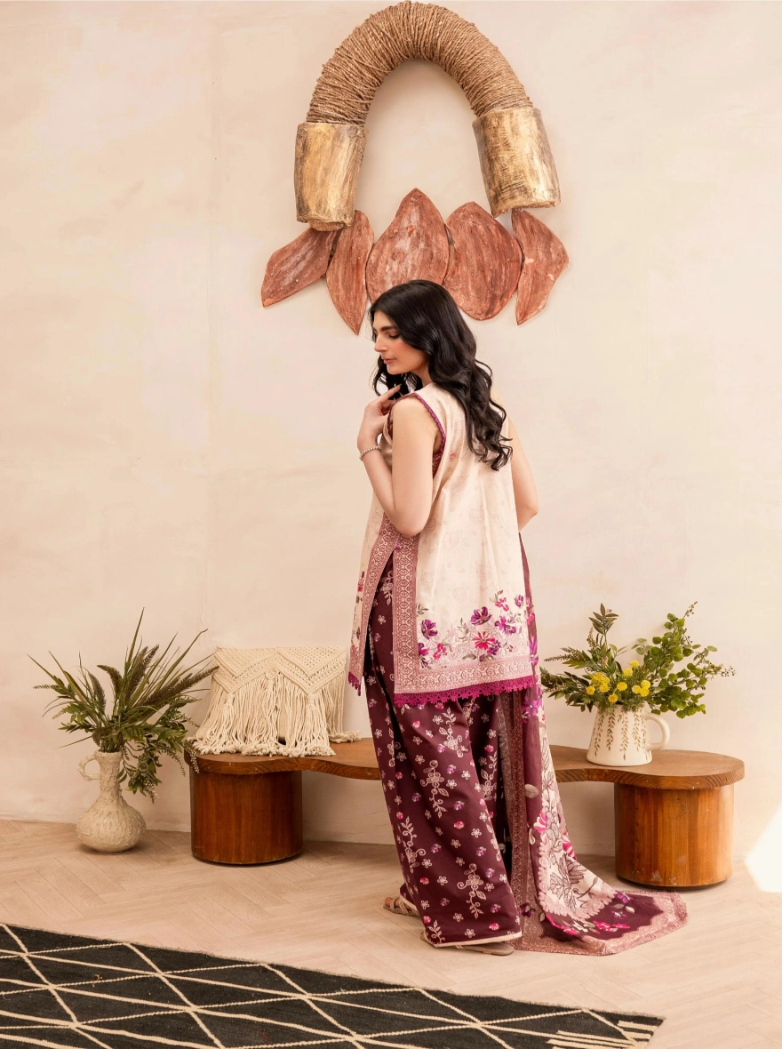 Firdous Special Edition – Azure Serenity 3-Piece Suit-Unstitehed