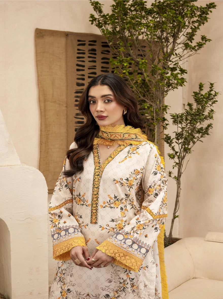 Firdous Special Edition – Ochre Sun-Kissed 3-Piece Suit-Unstitehed