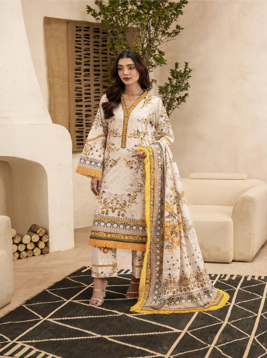 Firdous Special Edition – Ochre Sun-Kissed 3-Piece Suit-Unstitehed