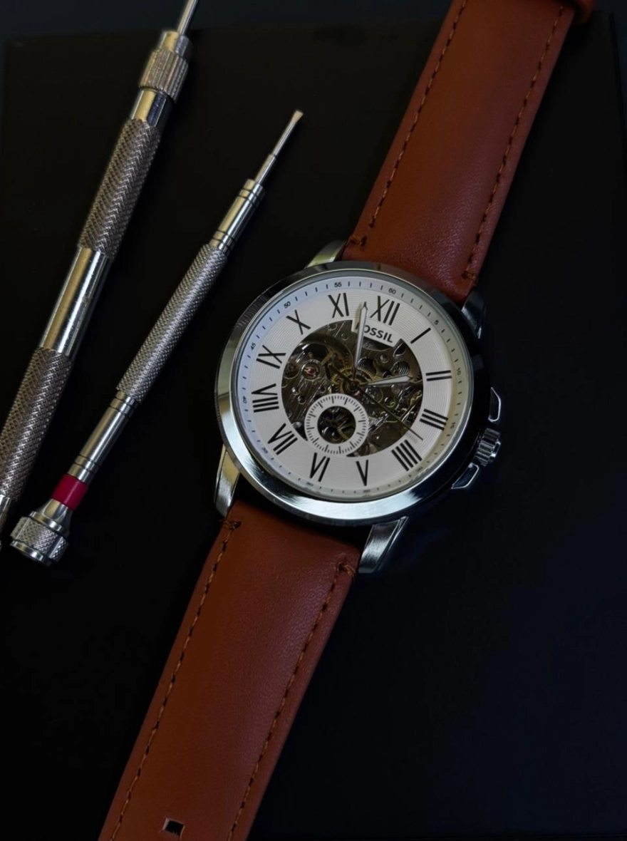 Fossil Skeleton Watch with Leather Strap