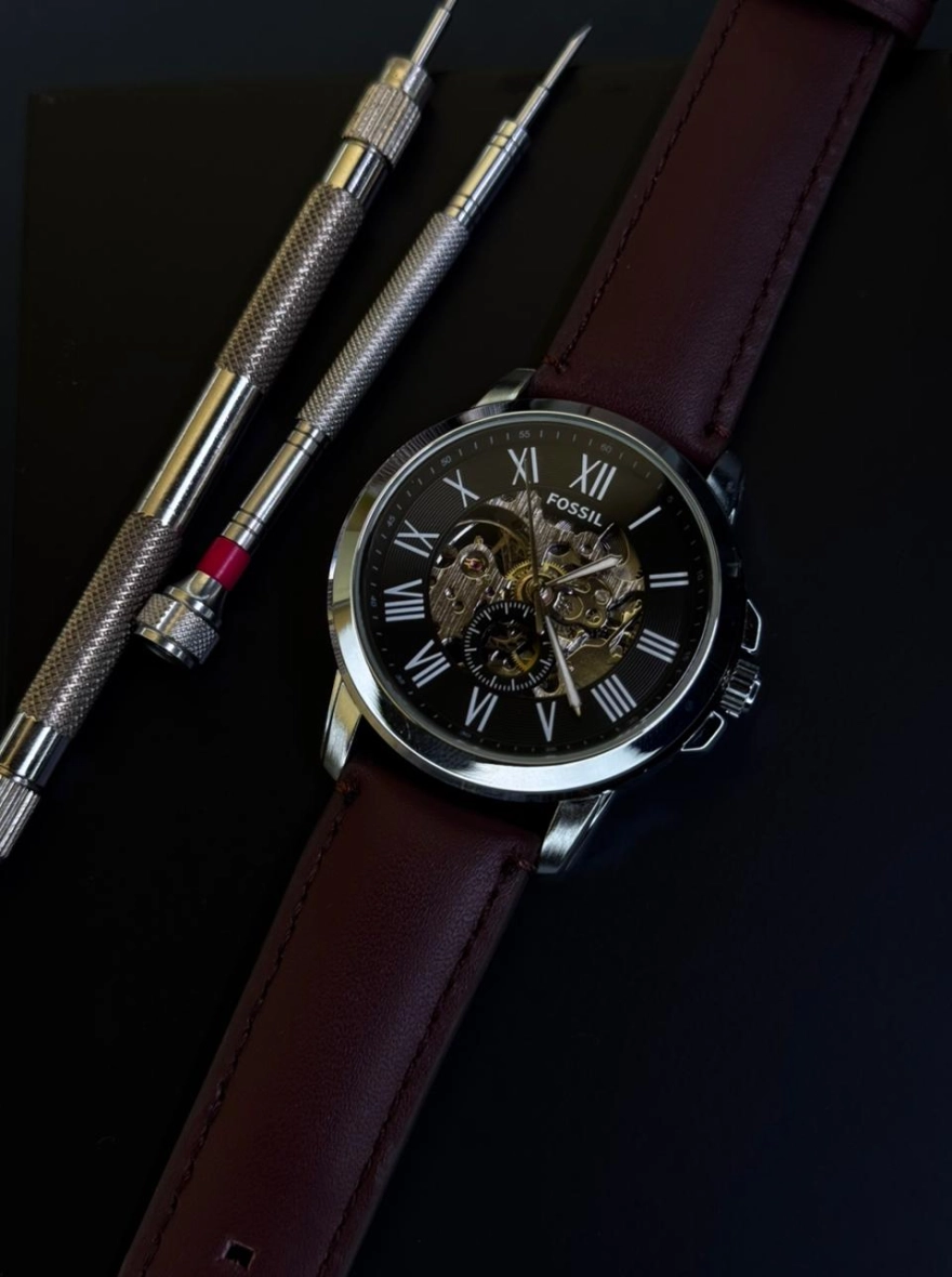 Fossil Skeleton Watch with Leather Strap