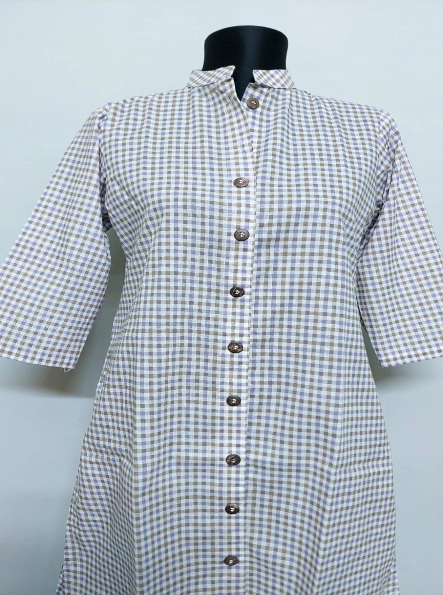 Classic Gingham Check Button-Down Cotton Kurti
