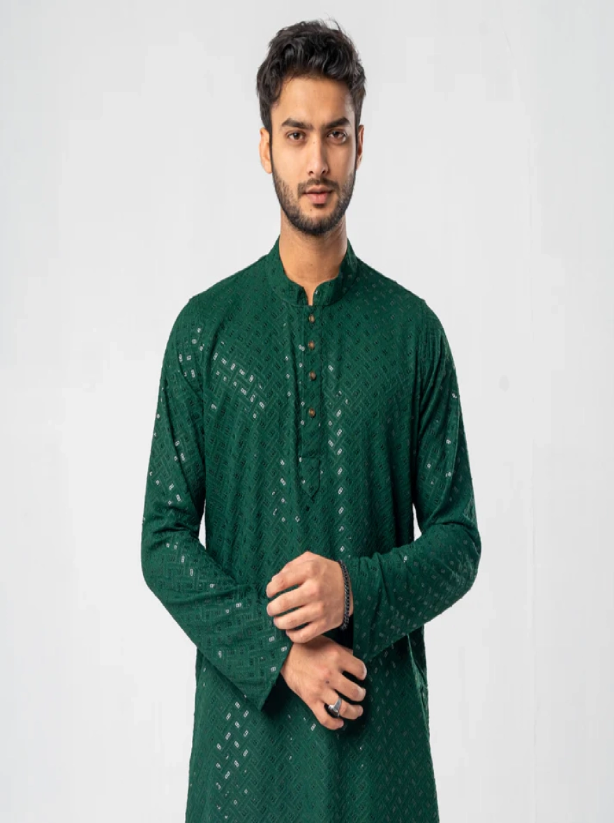 Feisal Embroidered Panjabi – Emerald Green