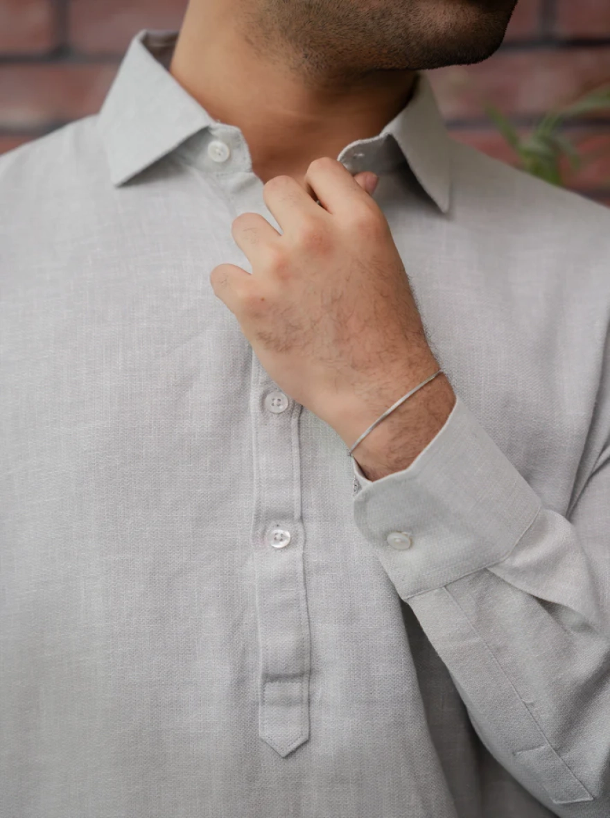 Aarib Structured Contemporary Kurta – Faded Greeny