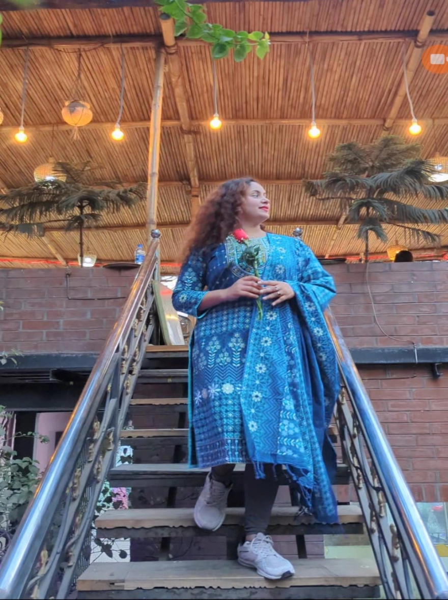 Royal Blue Aarong Cotton Readymade Three-Piece with Circular Motif