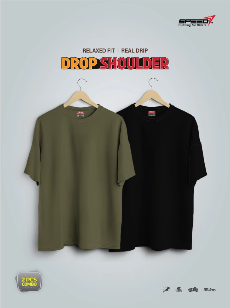 Dropsholder Men & Women Cotton T-Shirt Combo (Olive & Black)