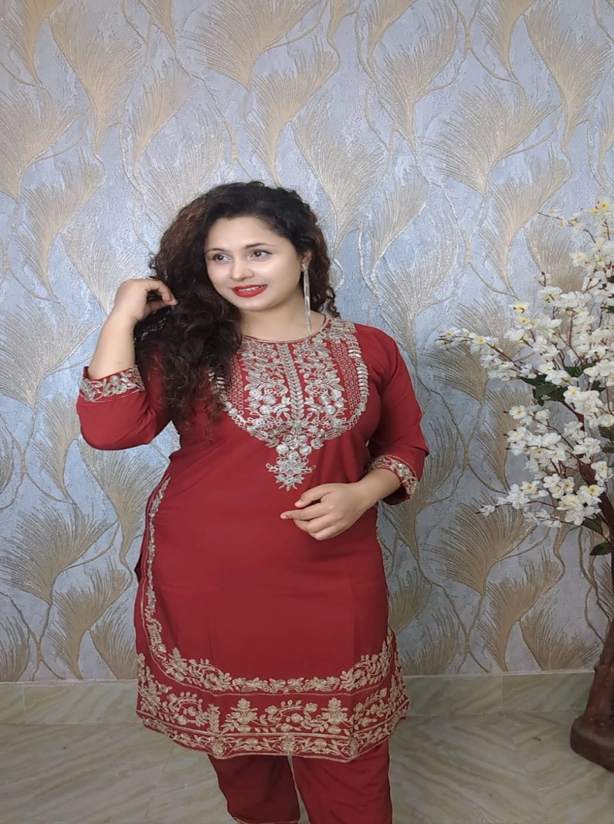 Elegant Zari & Sequence Soft Silk Readymade 2-Piece Suit