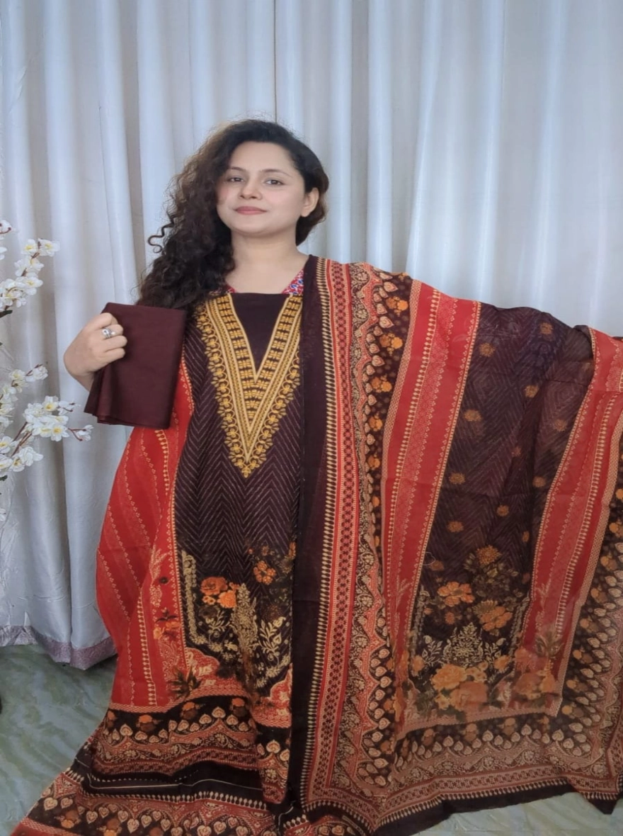 Premium Digital Printed Zam Zam Cotton Unstitched Three-Piece Collection.