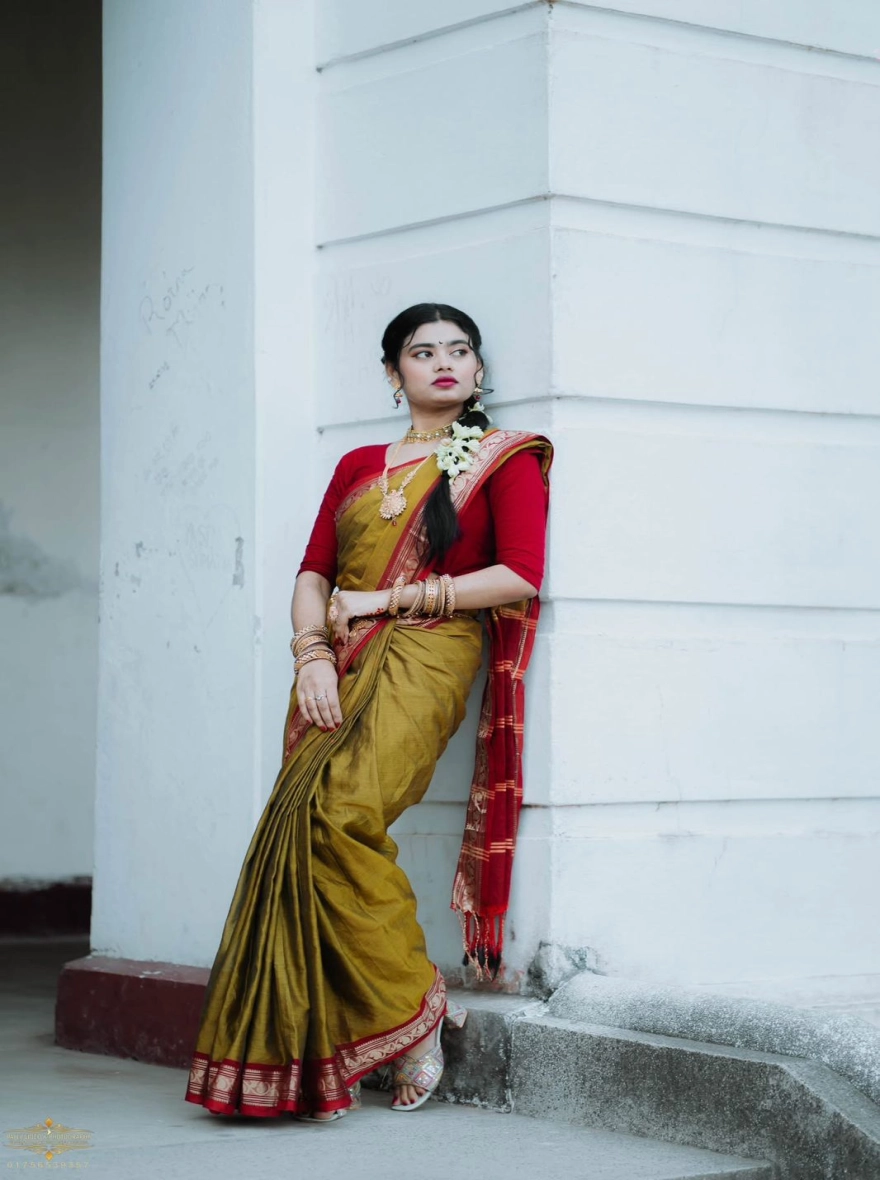 Women's Eid Special Trendy Cotton Mashlaish Saree - Earthy "Mati" Tone