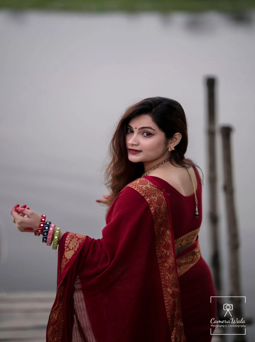 Women's Exclusive Cotton Nakshi Pair Saree - Elegant Maroon Traditional Wear