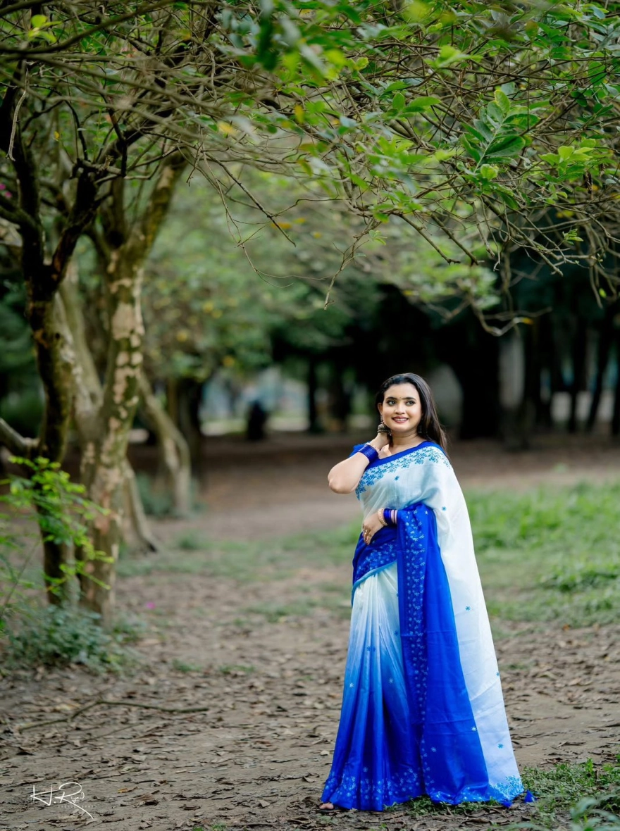 Women's Newluk Chanderi Silk Saree - Vibrant Multi-Color Ombré