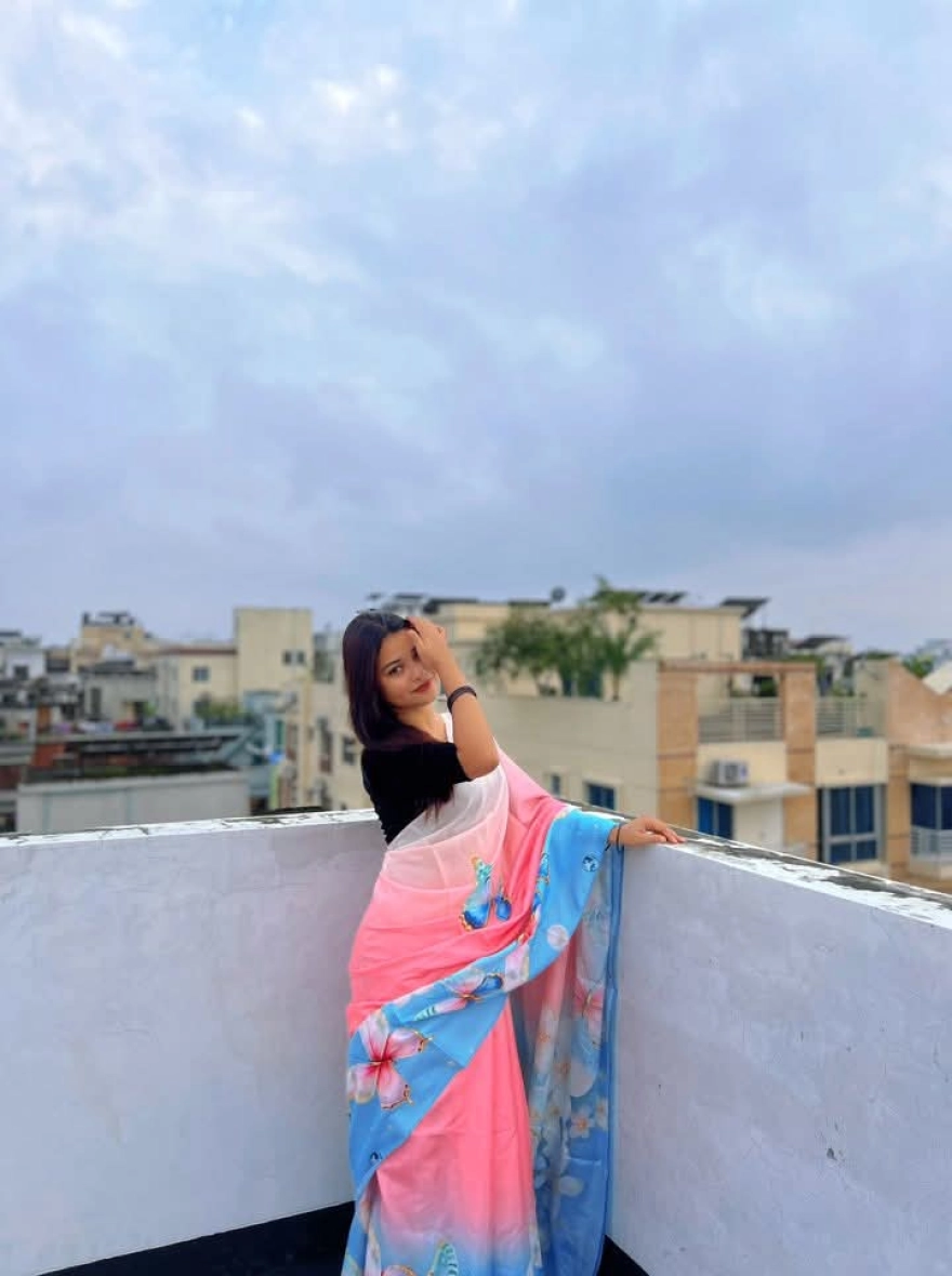 Women's Viral Topetor Chanderi Silk Saree - Artistic Butterfly & Floral Print