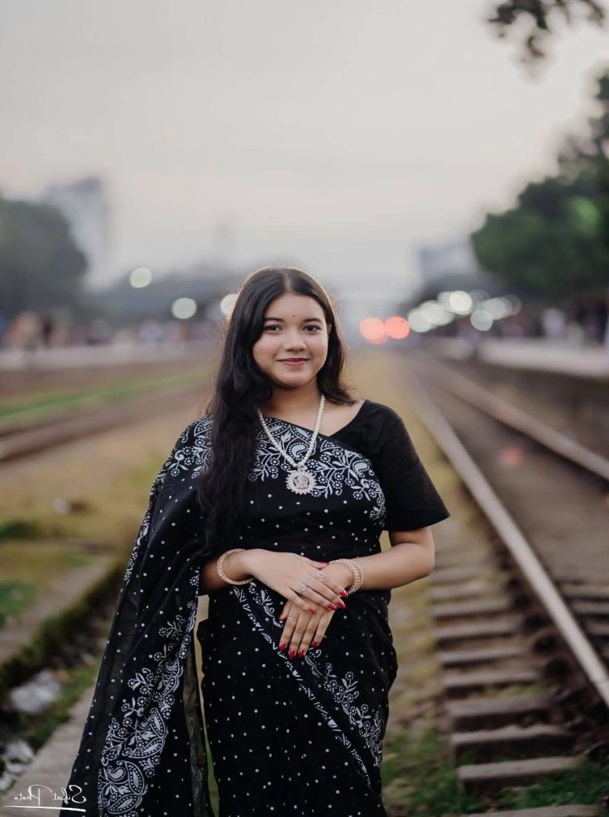 Women's Exclusive Black Afsan Print Saree - Elegant Silver Motif Edition