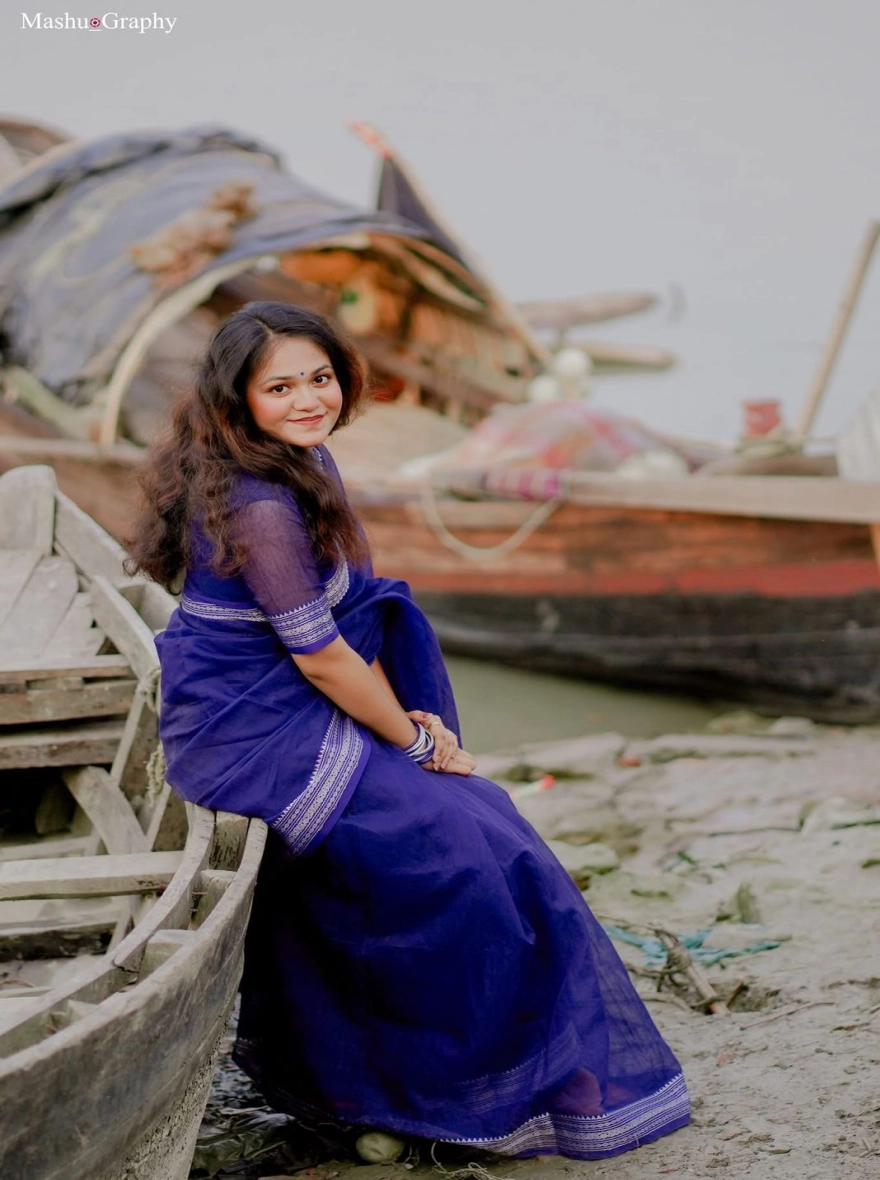 Women's Nilanjona Nakshi Pair Saree - Royal Blue & Silver Traditional Edition