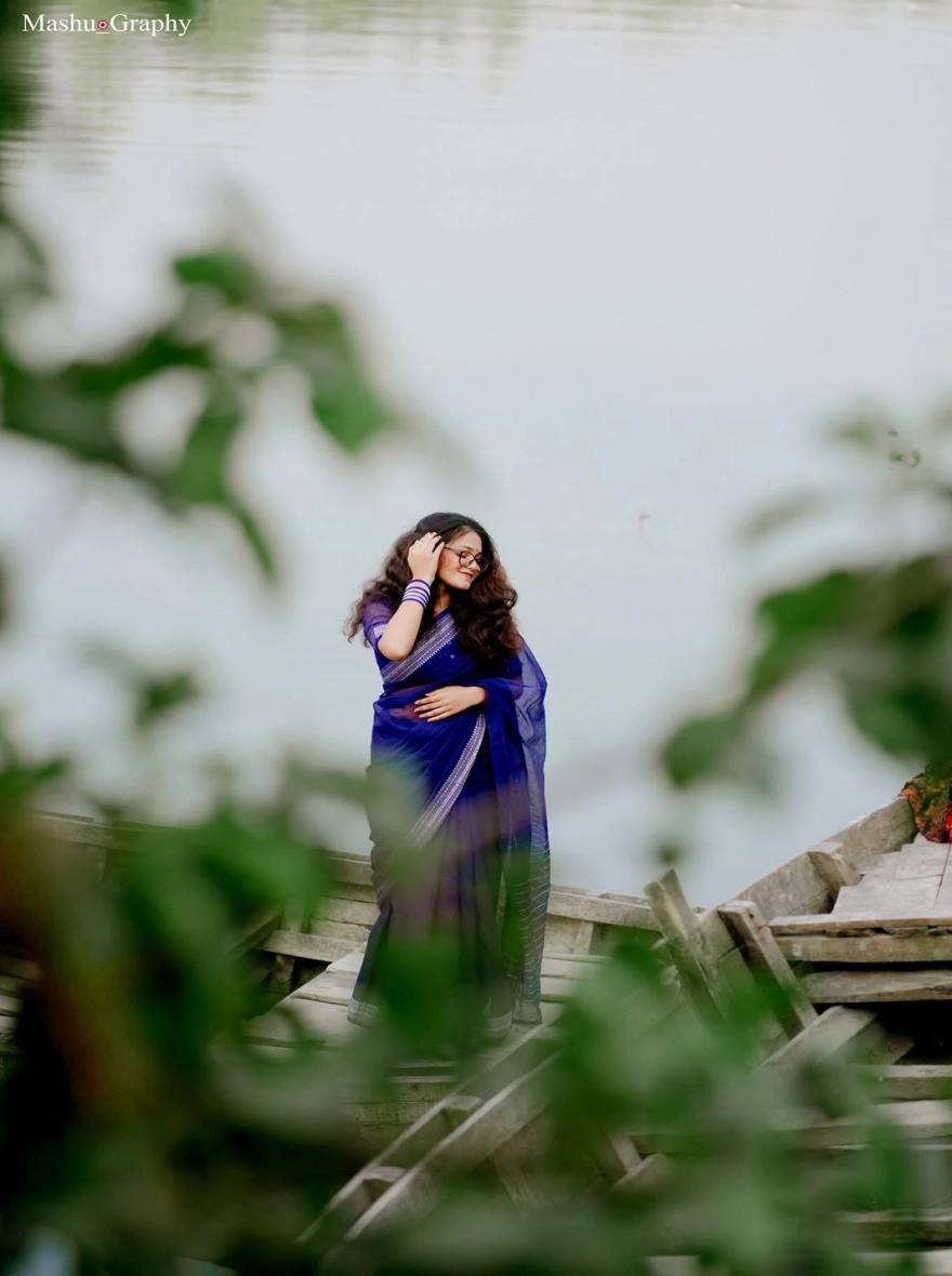 Women's Nilanjona Nakshi Pair Saree - Royal Blue & Silver Traditional Edition