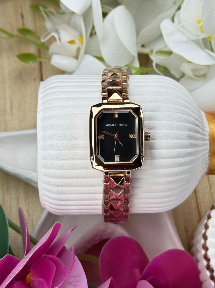 Michael Kors Emery Rectangular Pavé Rose Gold-Tone Watch