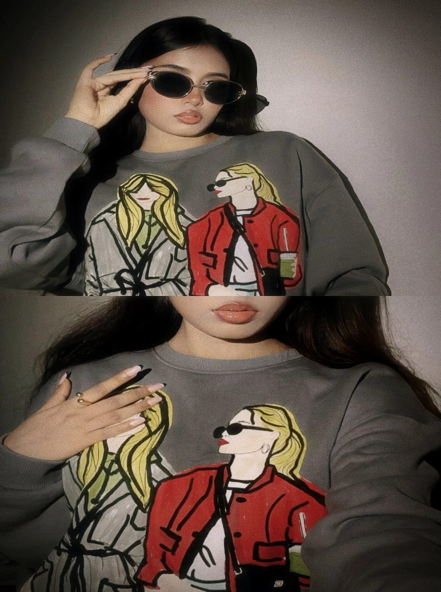 Women's Two Girls Oversized Graphic Sweatshirt