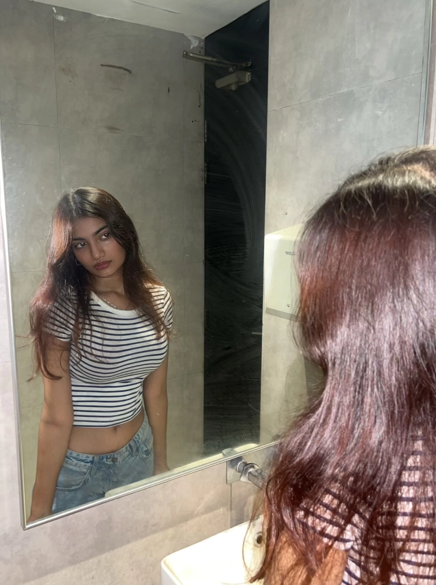 Crew Neck Striped Women's Tops | White and Navy Blue