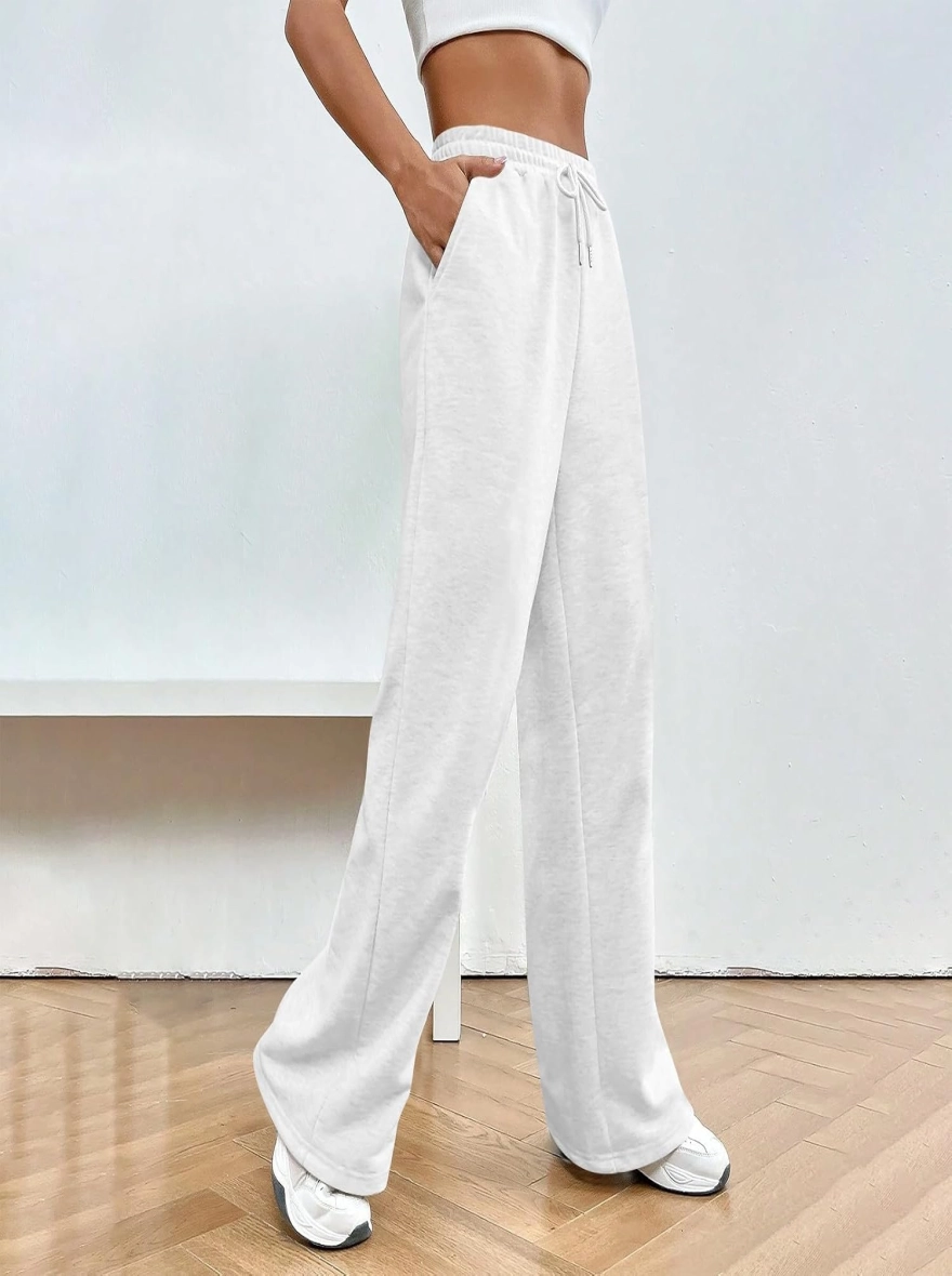 Ladies High Rise Wide Leg Joggers White | Sustainable Cotton Wide Leg Joggers for Women