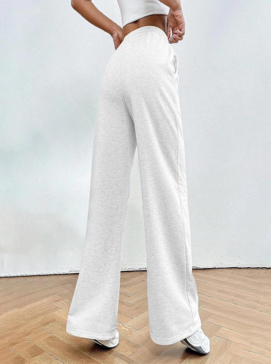 Ladies High Rise Wide Leg Joggers White | Sustainable Cotton Wide Leg Joggers for Women