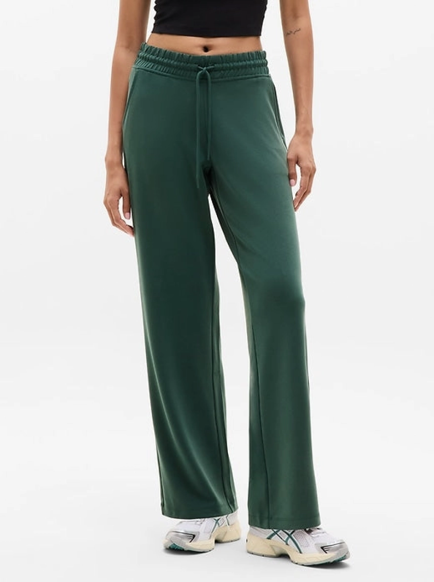 Ladies High Rise Wide Leg Joggers Green | Cotton Recycled Polyester Joggers for Women
