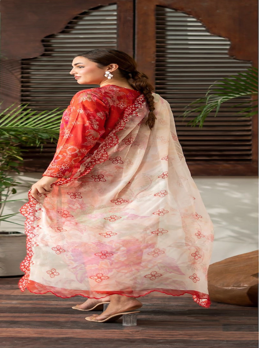 Pakistani RangPasand by Gulljee Embroidered 3-Piece- Crimson Red-unstitched