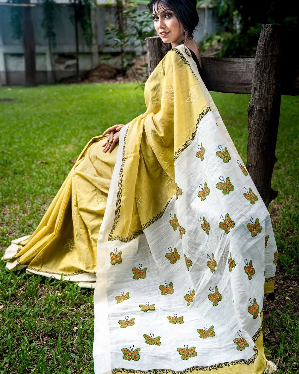 Butterfly Olive Saree