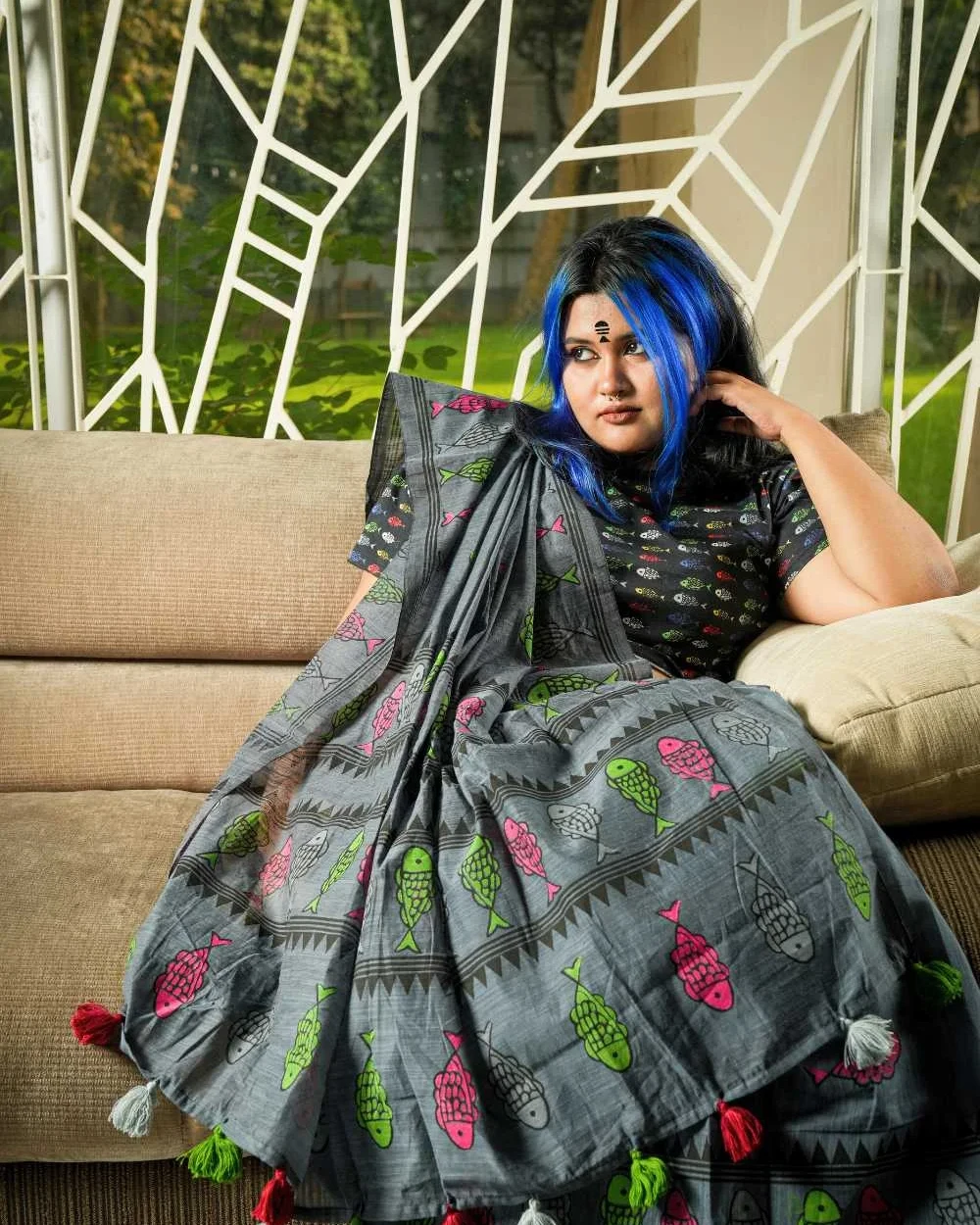 Gray Aqua Saree