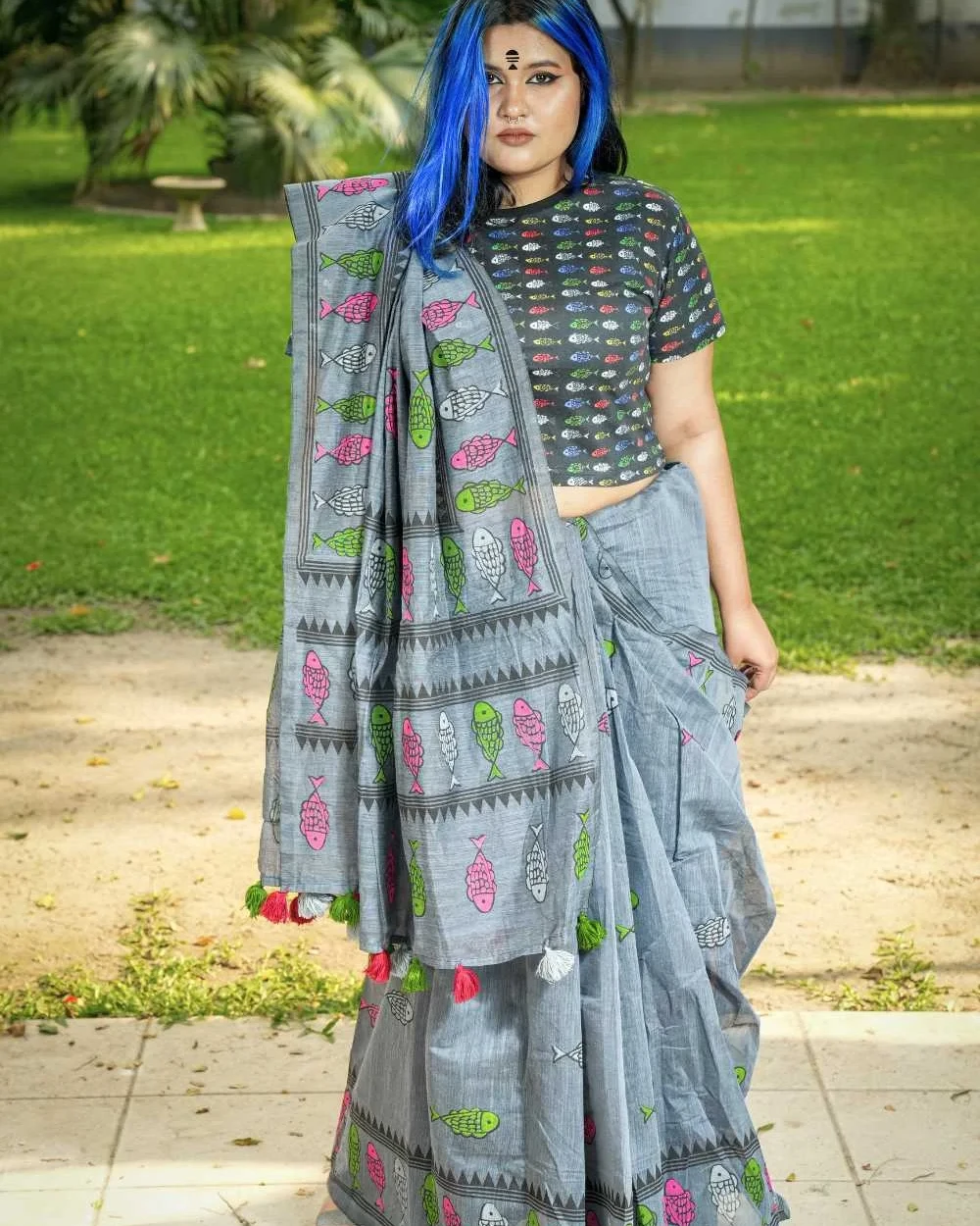 Gray Aqua Saree