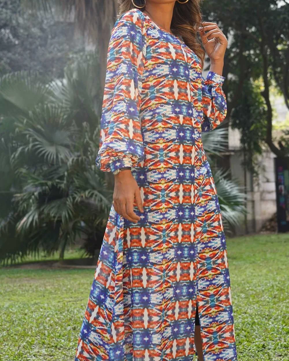 Abstract Orange Blue Long Dress