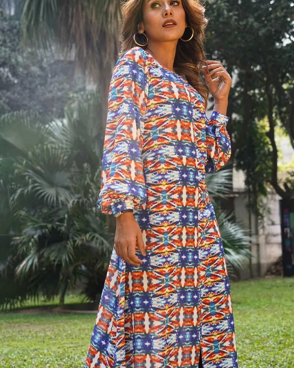 Abstract Orange Blue Long Dress