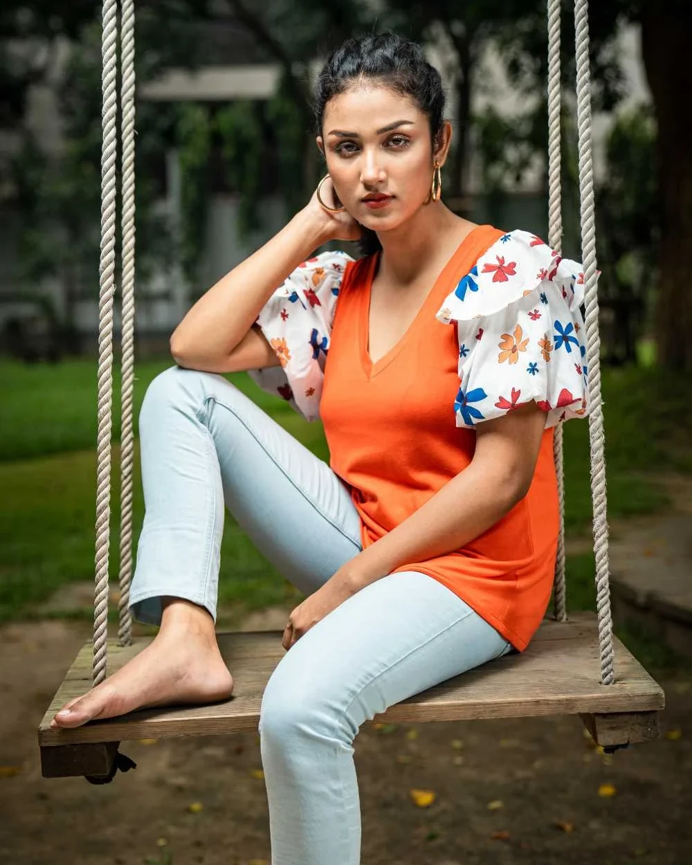 Orange flower blossom Short Tops