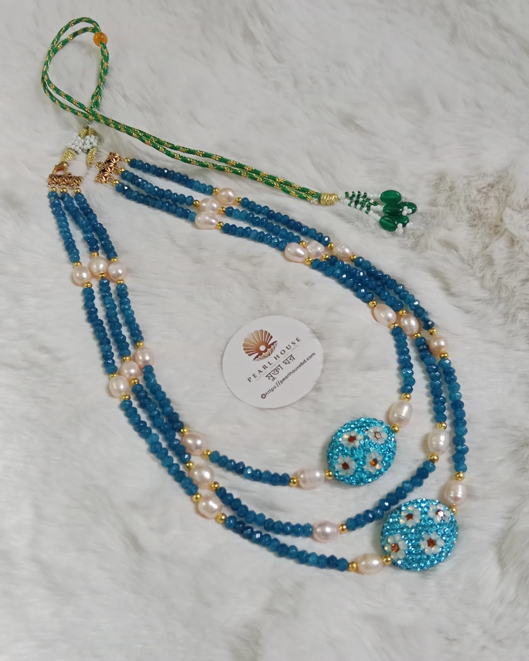 Original Pearl & Original Garnet Combination 3 Layer Necklace 