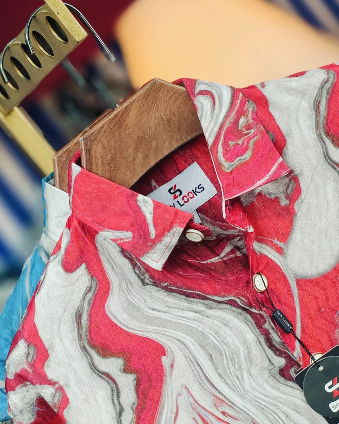 Crimson Marble Abstract Long Sleeve Shirt