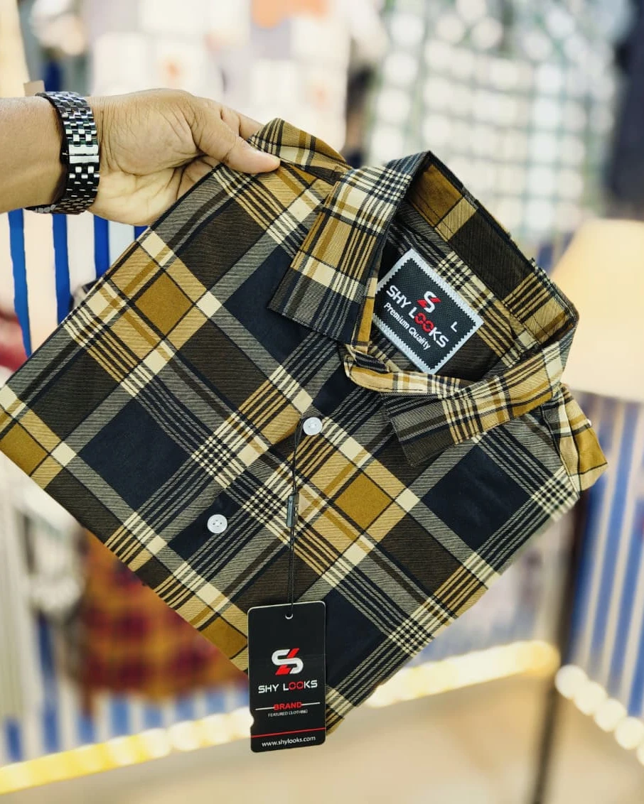 Bronze Ochre Tartan Cotton Shirt