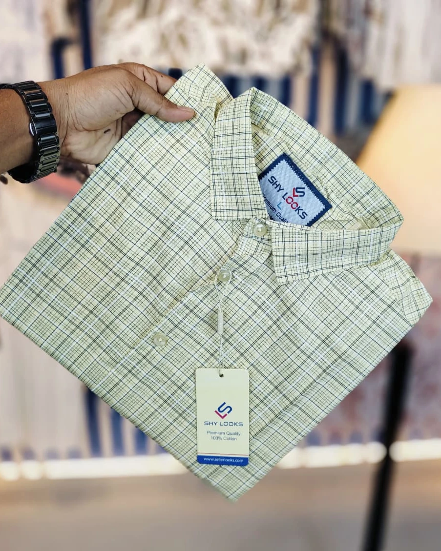 Lemon Cream Micro-Check Cotton Shirt