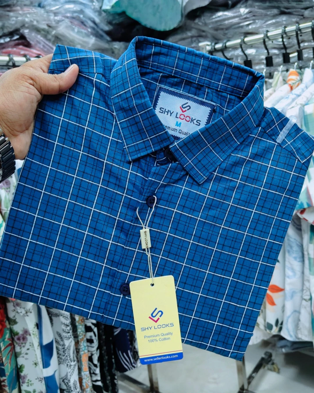 Midnight Navy Windowpane Cotton Shirt