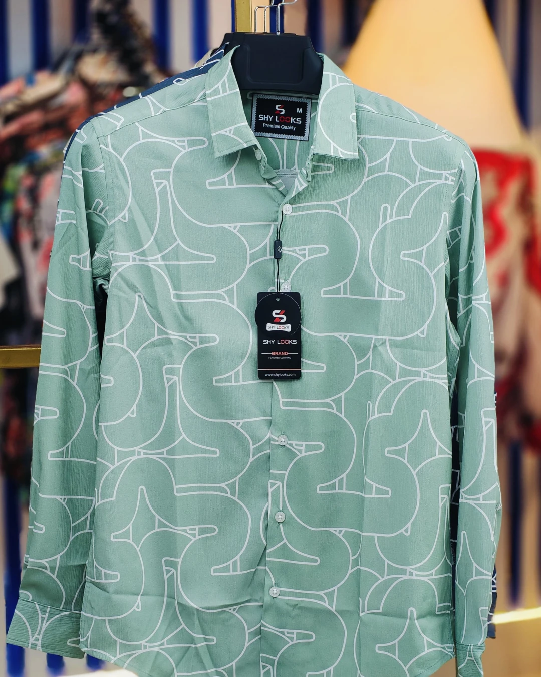 Sage Green Geometric Wave Saffron Cotton Shirt