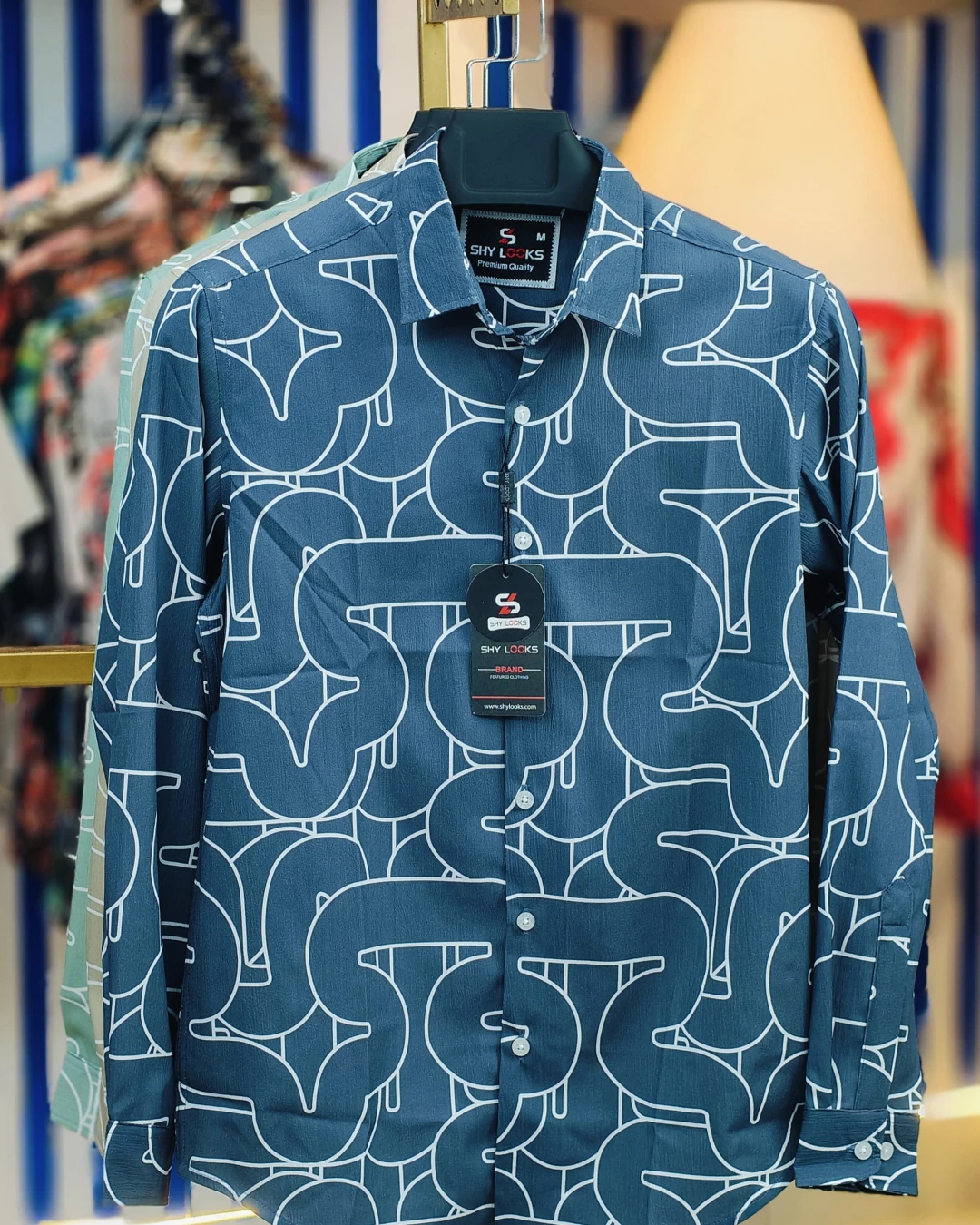 Sage Green Geometric Wave Saffron Cotton Shirt
