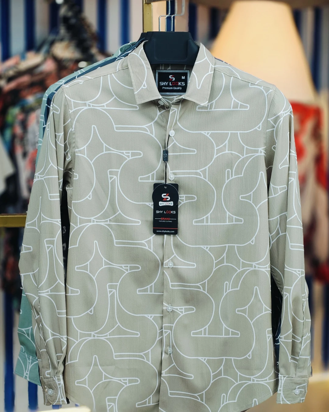 Sage Green Geometric Wave Saffron Cotton Shirt