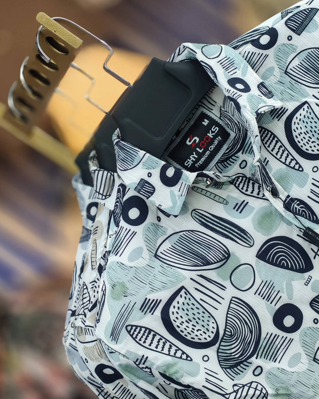 Nordic Abstract Multi-Pattern Saffron Cotton Shirt