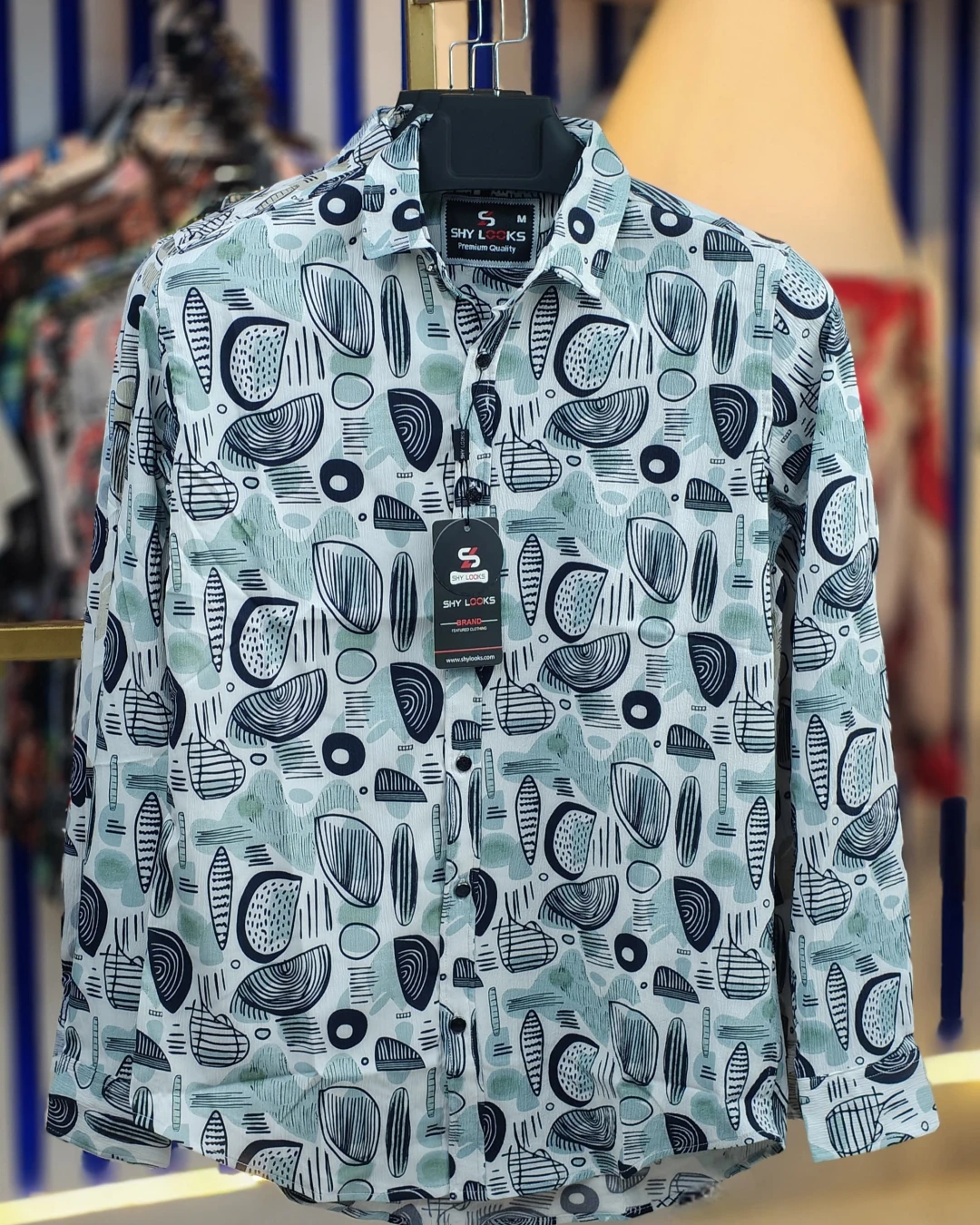 Nordic Abstract Multi-Pattern Saffron Cotton Shirt