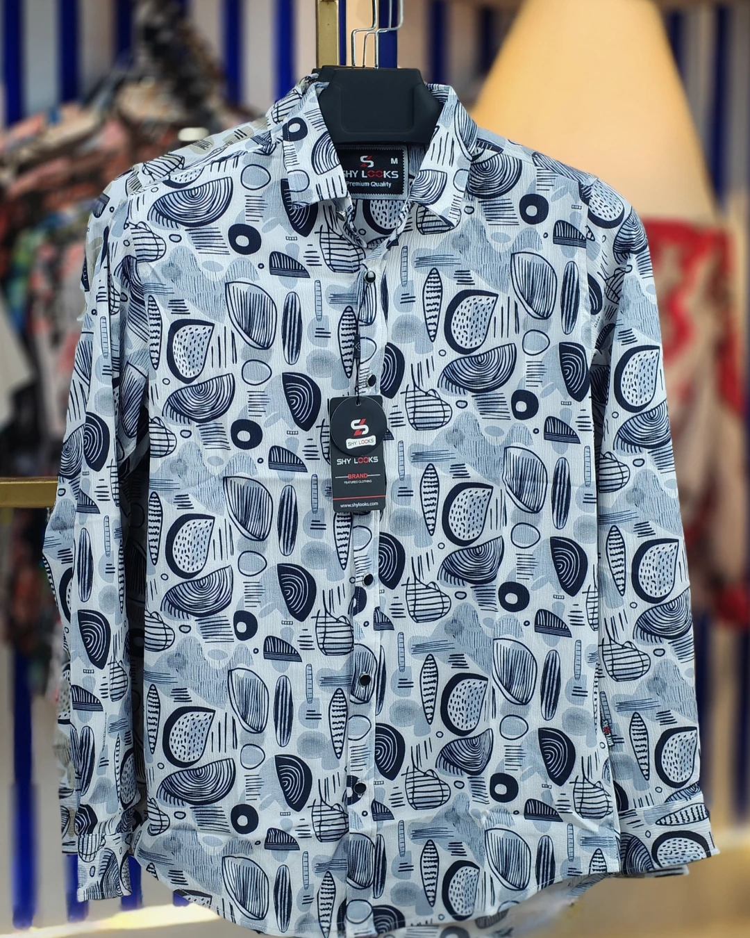 Nordic Abstract Multi-Pattern Saffron Cotton Shirt
